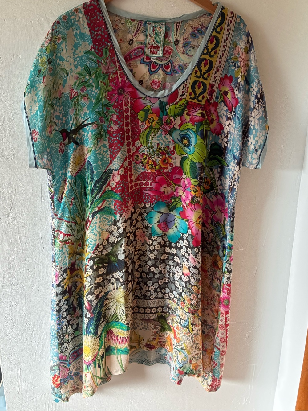 Johnny Was Multicolor Floral Printed Women's Scoop Neck Tunic Dress XL